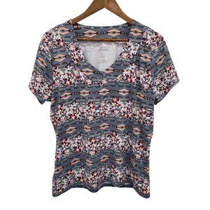 Vanity Womens‎ Super Soft Aztec Short Sleeve V-Neck T-Shirt Size XL Gray Casual